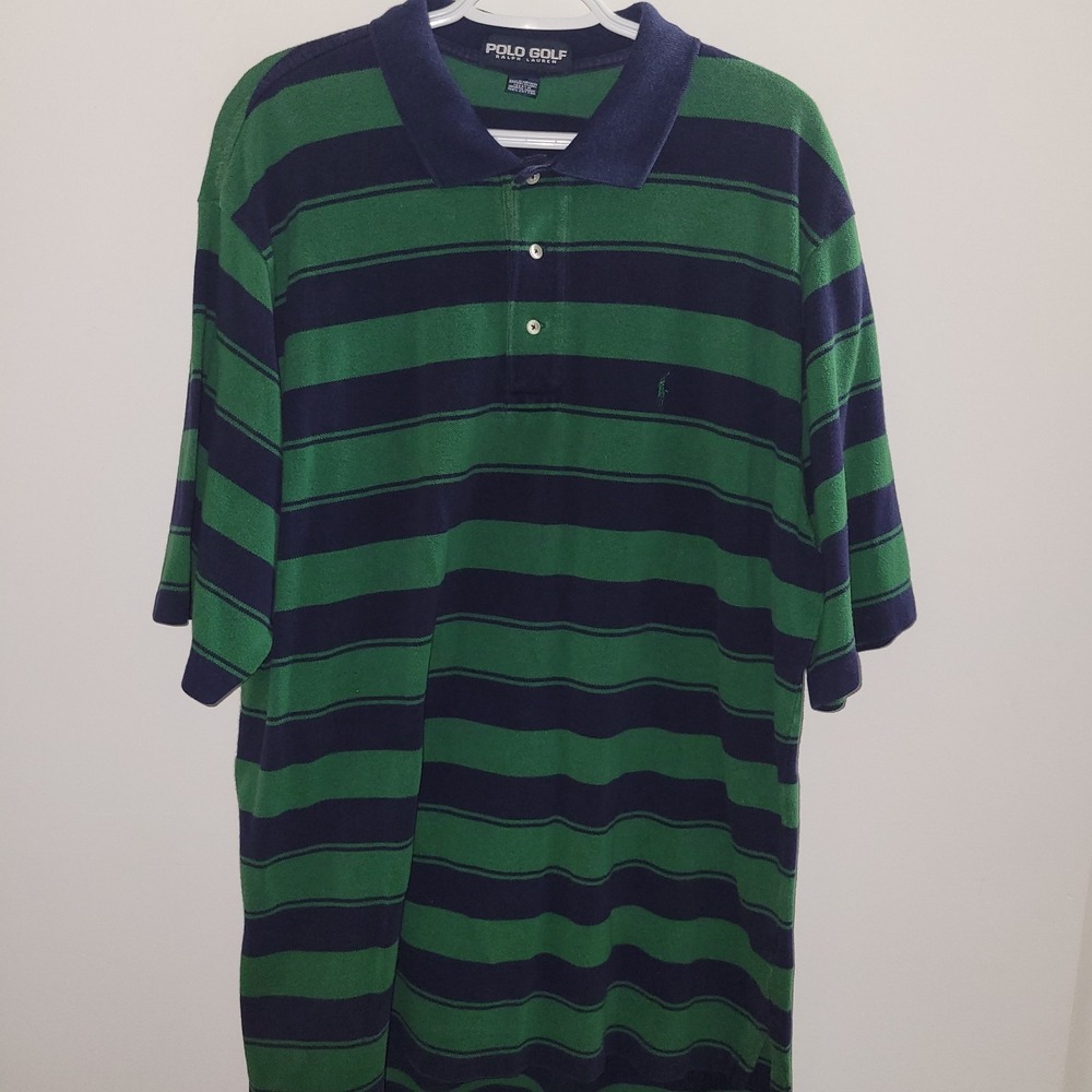 Polo Golf Ralph Lauren Short Sleeve Striped Polo Men Size XL Blue Green Rugby